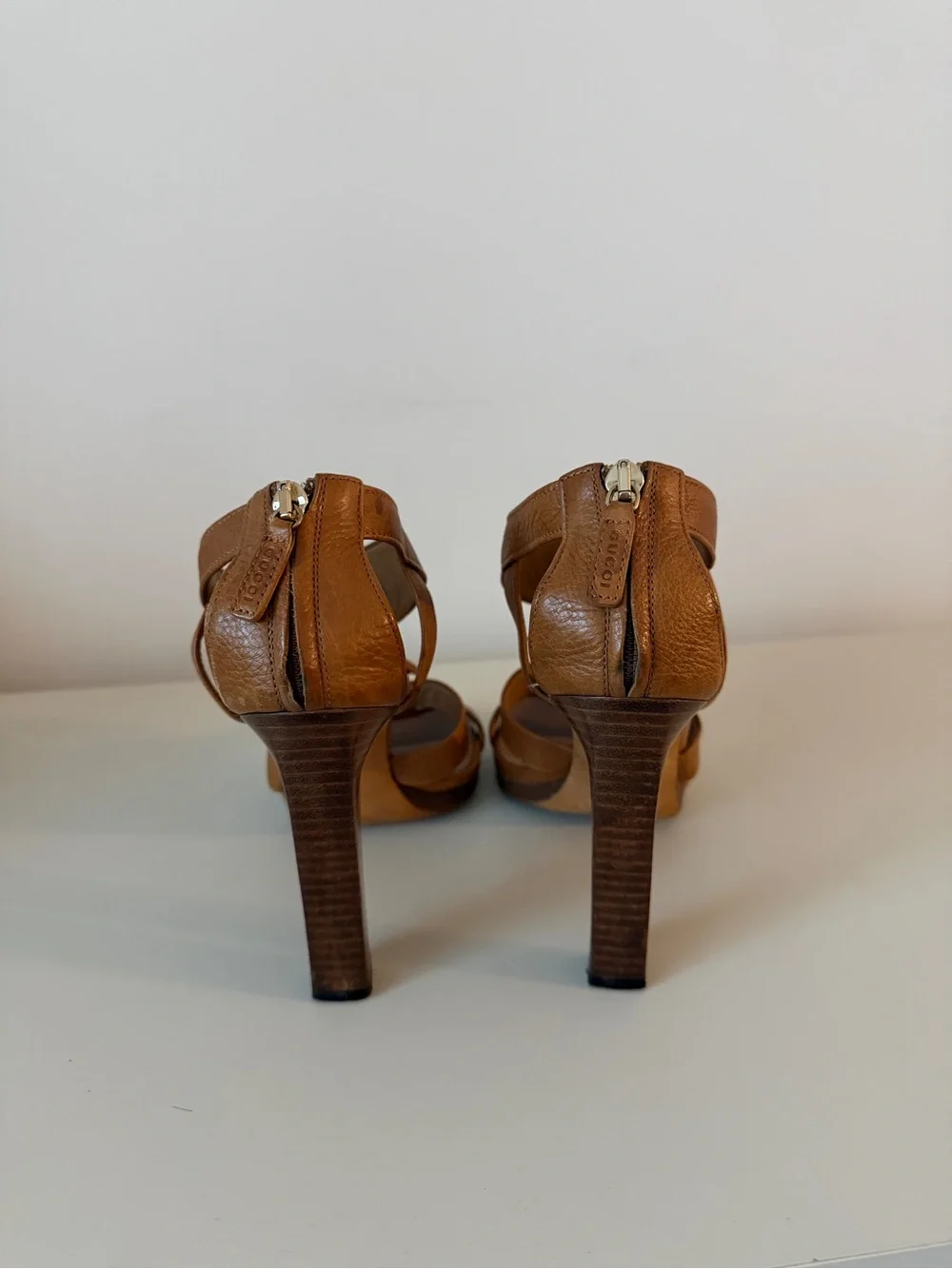 Gucci Brown Pebbled Leather Marrakech Open-Toe Block Heel Sandals Size 36